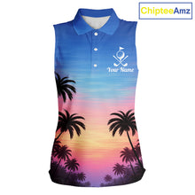 Load image into Gallery viewer, Custom Palm Tree Sleeveless Golf Polo Shirts For Women, Hawaii Tropical Personalized Polo Shirts, Golf Gifts NBT543