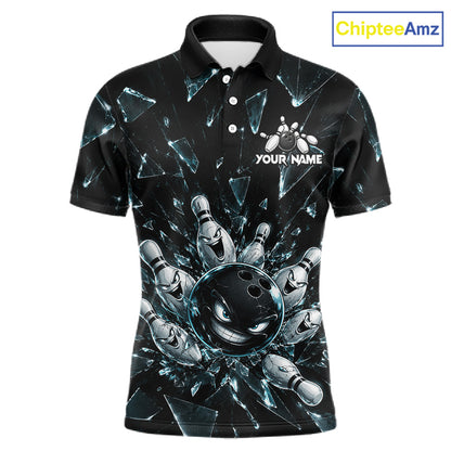 Custom Black Cracked Angry Bowling Shirts For Men Bowling Team Jersey Bowling League NBT1107