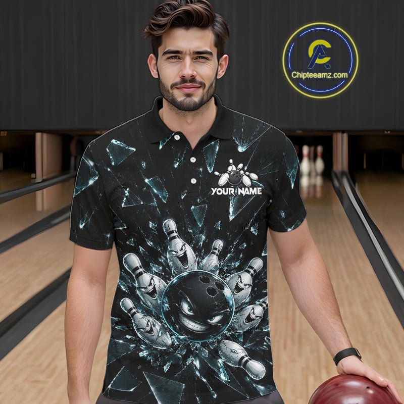 Custom Black Cracked Angry Bowling Shirts For Men Bowling Team Jersey Bowling League NBT1107