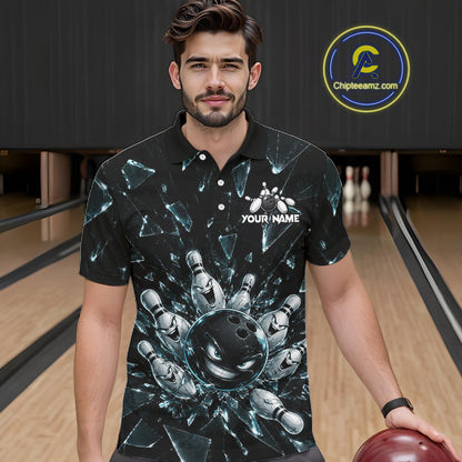 Custom Black Cracked Angry Bowling Shirts For Men Bowling Team Jersey Bowling League NBT1107