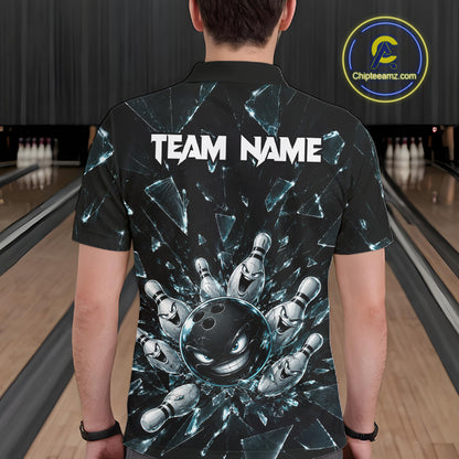 Custom Black Cracked Angry Bowling Shirts For Men Bowling Team Jersey Bowling League NBT1107