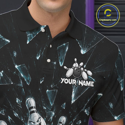 Custom Black Cracked Angry Bowling Shirts For Men Bowling Team Jersey Bowling League NBT1107