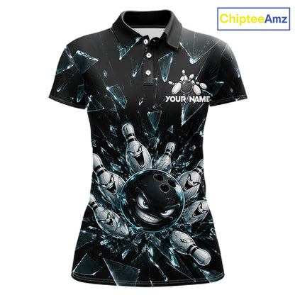 Custom Black Cracked Angry Bowling Shirts For Women Bowling Team Jersey Bowling League NBT1107
