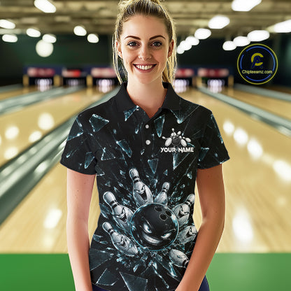 Custom Black Cracked Angry Bowling Shirts For Women Bowling Team Jersey Bowling League NBT1107
