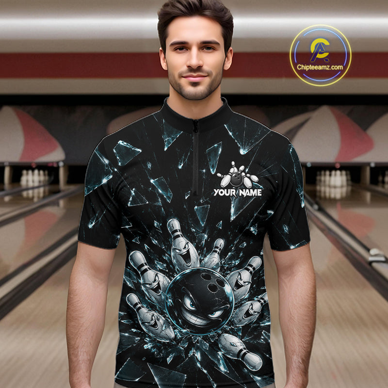 Custom Black Cracked Angry Bowling Shirts For Men Bowling Team Jersey Bowling League NBT1107