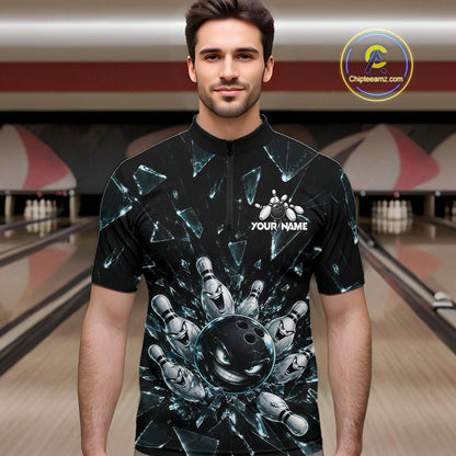 Custom Black Cracked Angry Bowling Shirts For Men Bowling Team Jersey Bowling League NBT1107