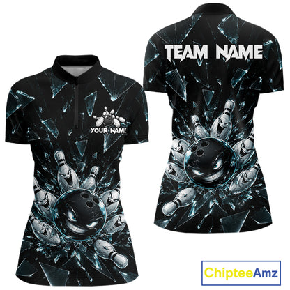 Custom Black Cracked Angry Bowling Shirts For Women Bowling Team Jersey Bowling League NBT1107