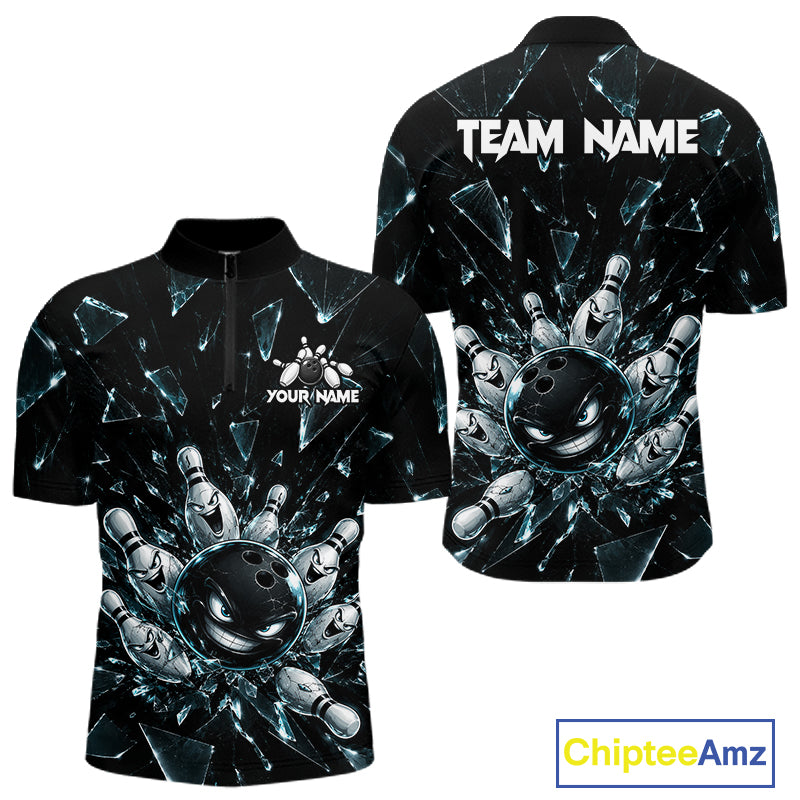 Custom Black Cracked Angry Bowling Shirts For Men Bowling Team Jersey Bowling League NBT1107