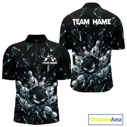 Custom Black Cracked Angry Bowling Shirts For Men Bowling Team Jersey Bowling League NBT1107