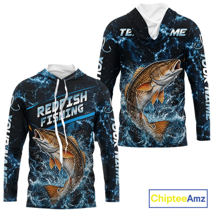Custom Redfish Fishing Camo Long Sleeve Hooded Fishing Shirts, Personalized Redfish Fishing Team Jerseys NBT1032