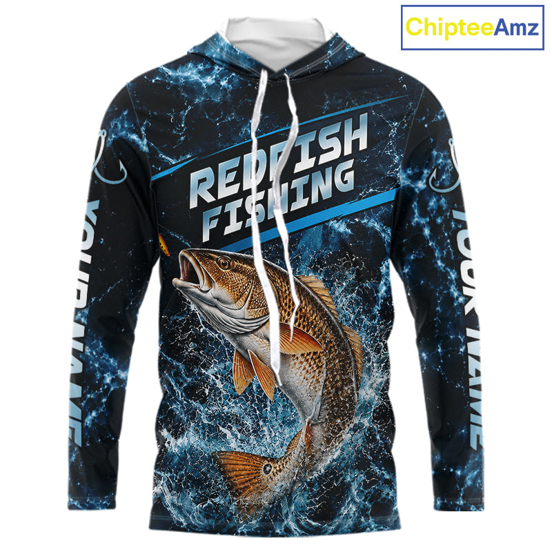 Custom Redfish Fishing Camo Long Sleeve Hooded Fishing Shirts, Personalized Redfish Fishing Team Jerseys NBT1032