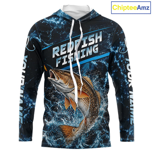 Custom Redfish Fishing Camo Long Sleeve Hooded Fishing Shirts, Personalized Redfish Fishing Team Jerseys NBT1032