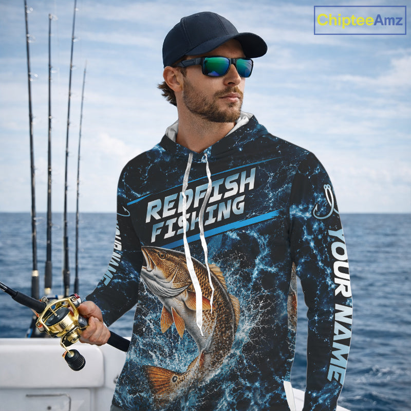 Custom Redfish Fishing Camo Long Sleeve Hooded Fishing Shirts, Personalized Redfish Fishing Team Jerseys NBT1032