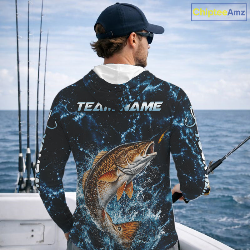 Custom Redfish Fishing Camo Long Sleeve Hooded Fishing Shirts, Personalized Redfish Fishing Team Jerseys NBT1032