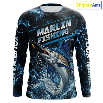 Custom Marlin Fishing Camo Long Sleeve Fishing Shirts, Personalized Marlin Fishing Team Jerseys NBT1033
