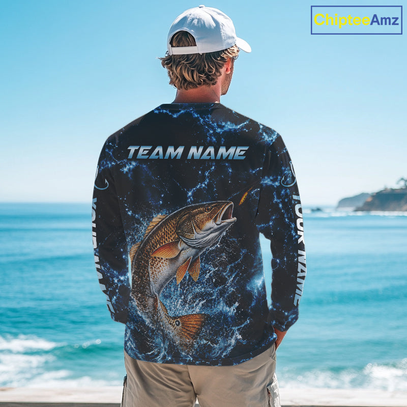Custom Redfish Fishing Camo Long Sleeve Fishing Shirts, Personalized Redfish Fishing Team Jerseys NBT1032