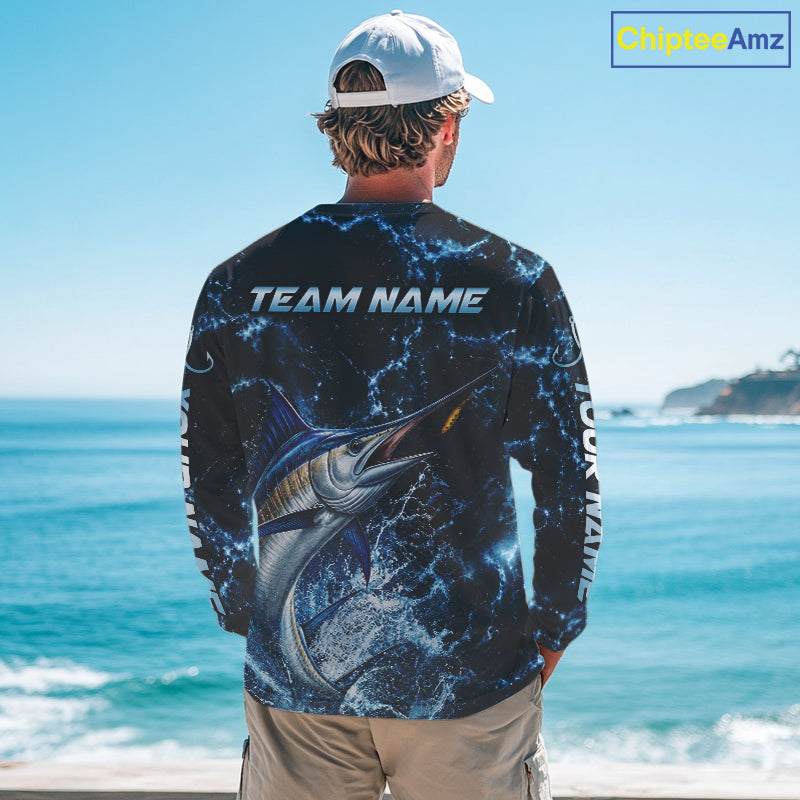 Custom Marlin Fishing Camo Long Sleeve Fishing Shirts, Personalized Marlin Fishing Team Jerseys NBT1033