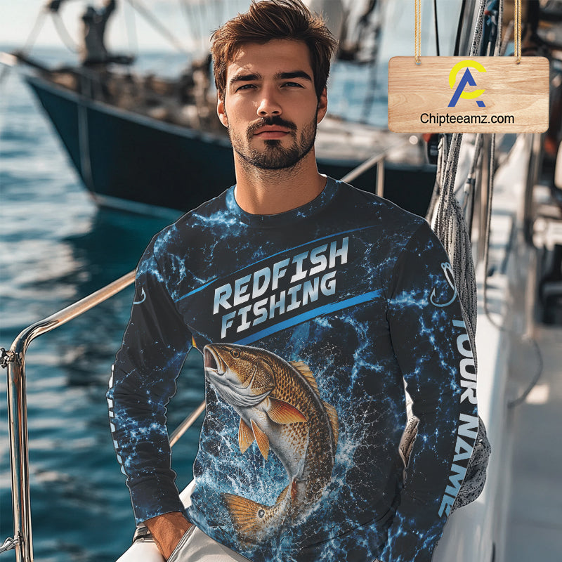 Custom Redfish Fishing Camo Long Sleeve Fishing Shirts, Personalized Redfish Fishing Team Jerseys NBT1032
