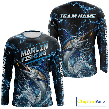 Custom Marlin Fishing Camo Long Sleeve Fishing Shirts, Personalized Marlin Fishing Team Jerseys NBT1033