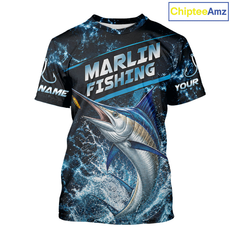 Custom Marlin Fishing Camo Fishing T-Shirts, Personalized Marlin Fishing Team Jerseys NBT1033