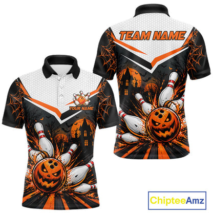 Black Bowling Camo Orange Custom Halloween Bowling Shirts For Men, Bowling Team Jerseys NBT1117