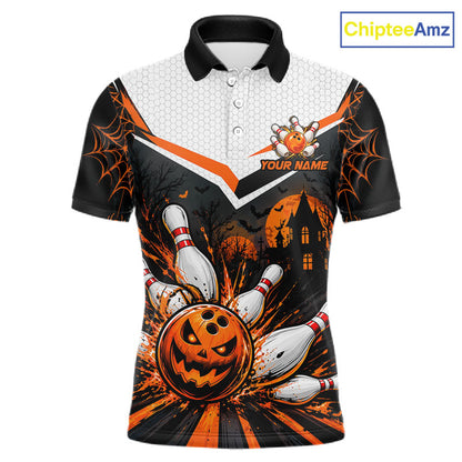 Black Bowling Camo Orange Custom Halloween Bowling Shirts For Men, Bowling Team Jerseys NBT1117