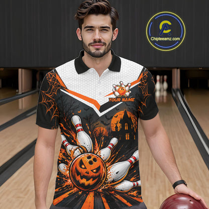 Black Bowling Camo Orange Custom Halloween Bowling Shirts For Men, Bowling Team Jerseys NBT1117