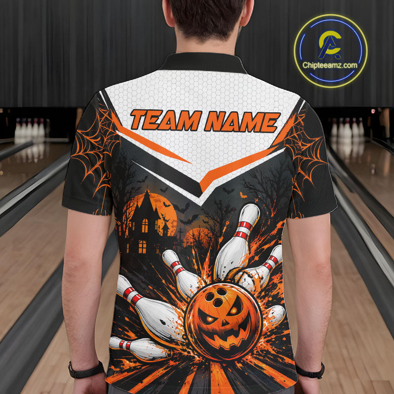 Black Bowling Camo Orange Custom Halloween Bowling Shirts For Men, Bowling Team Jerseys NBT1117