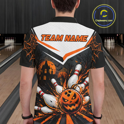 Black Bowling Camo Orange Custom Halloween Bowling Shirts For Men, Bowling Team Jerseys NBT1117