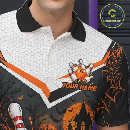 Black Bowling Camo Orange Custom Halloween Bowling Shirts For Men, Bowling Team Jerseys NBT1117