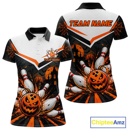Black Bowling Camo Orange Custom Halloween Bowling Shirts For Women, Bowling Team Jerseys NBT1117