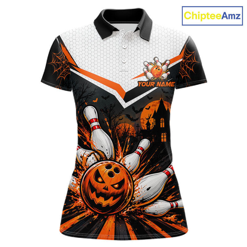 Black Bowling Camo Orange Custom Halloween Bowling Shirts For Women, Bowling Team Jerseys NBT1117