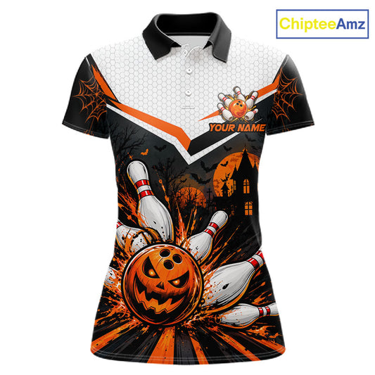 Black Bowling Camo Orange Custom Halloween Bowling Shirts For Women, Bowling Team Jerseys NBT1117