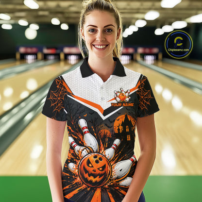 Black Bowling Camo Orange Custom Halloween Bowling Shirts For Women, Bowling Team Jerseys NBT1117