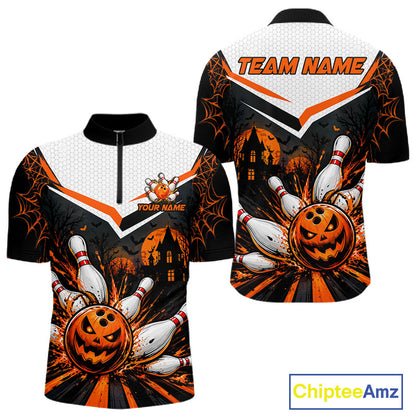Black Bowling Camo Orange Custom Halloween Bowling Shirts For Men, Bowling Team Jerseys NBT1117