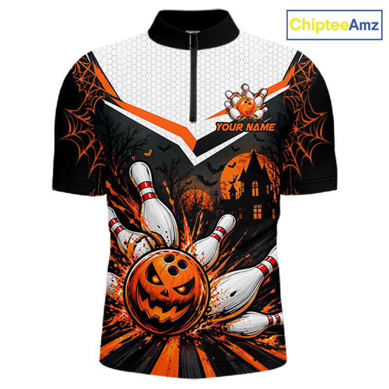 Black Bowling Camo Orange Custom Halloween Bowling Shirts For Men, Bowling Team Jerseys NBT1117