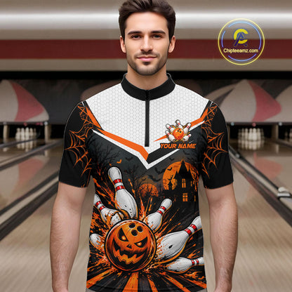 Black Bowling Camo Orange Custom Halloween Bowling Shirts For Men, Bowling Team Jerseys NBT1117