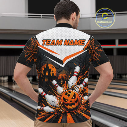Black Bowling Camo Orange Custom Halloween Bowling Shirts For Men, Bowling Team Jerseys NBT1117