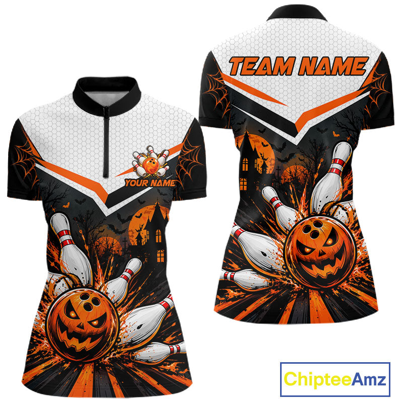 Black Bowling Camo Orange Custom Halloween Bowling Shirts For Women, Bowling Team Jerseys NBT1117
