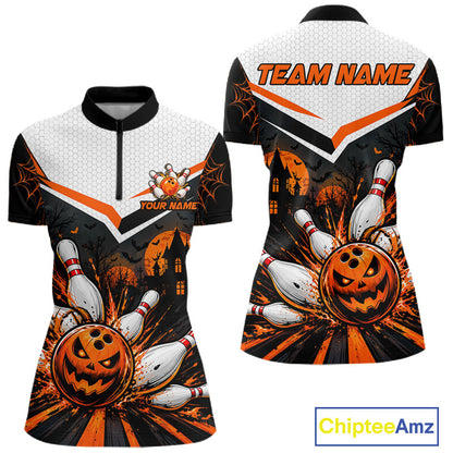 Black Bowling Camo Orange Custom Halloween Bowling Shirts For Women, Bowling Team Jerseys NBT1117