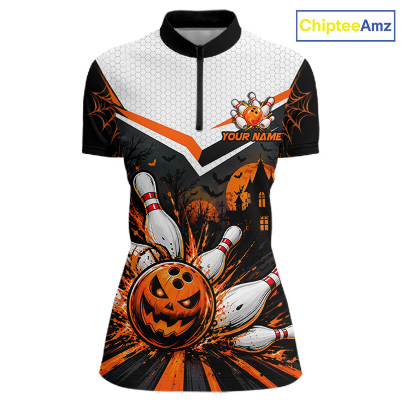 Black Bowling Camo Orange Custom Halloween Bowling Shirts For Women, Bowling Team Jerseys NBT1117