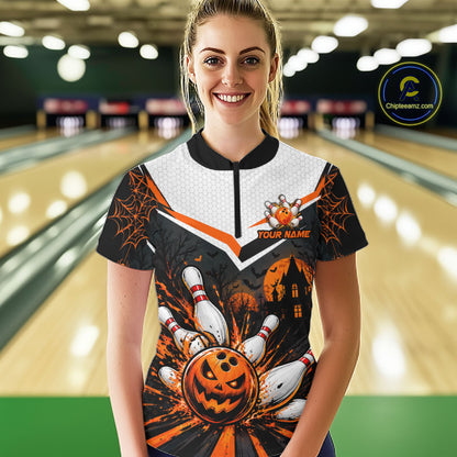 Black Bowling Camo Orange Custom Halloween Bowling Shirts For Women, Bowling Team Jerseys NBT1117