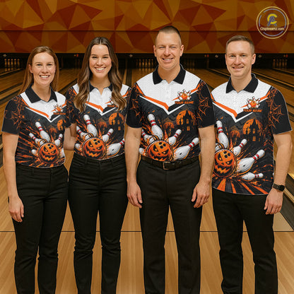 Black Bowling Camo Orange Custom Halloween Bowling Shirts For Men, Bowling Team Jerseys NBT1117
