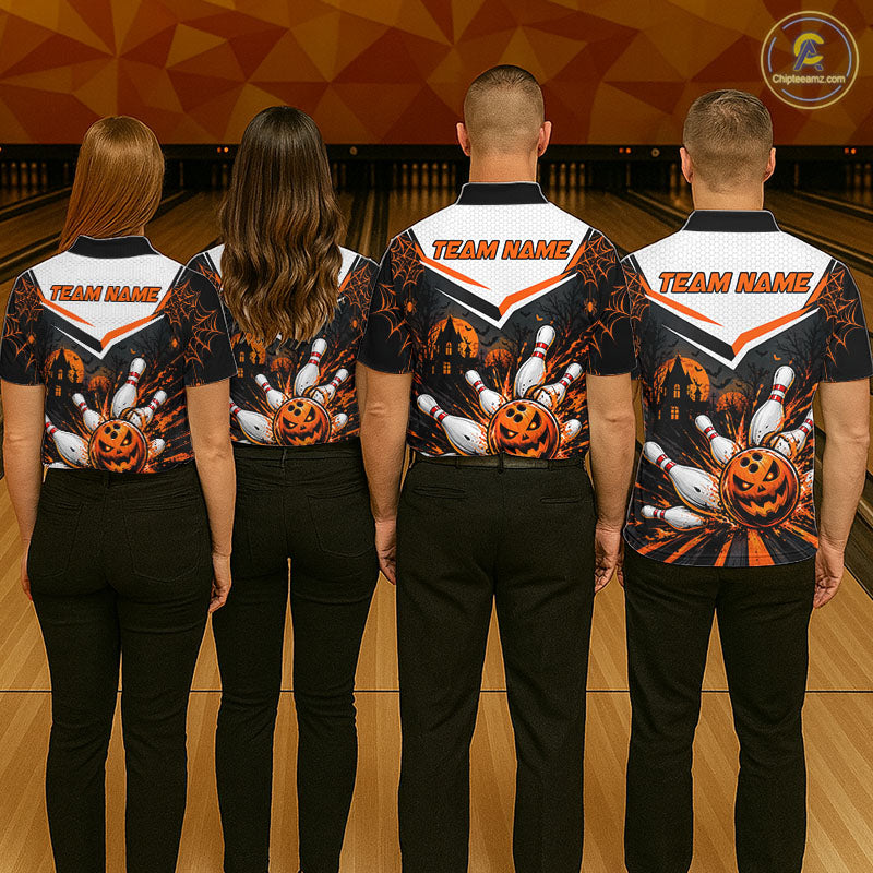 Black Bowling Camo Orange Custom Halloween Bowling Shirts For Men, Bowling Team Jerseys NBT1117