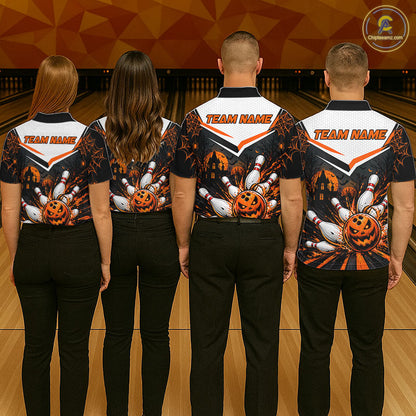 Black Bowling Camo Orange Custom Halloween Bowling Shirts For Men, Bowling Team Jerseys NBT1117