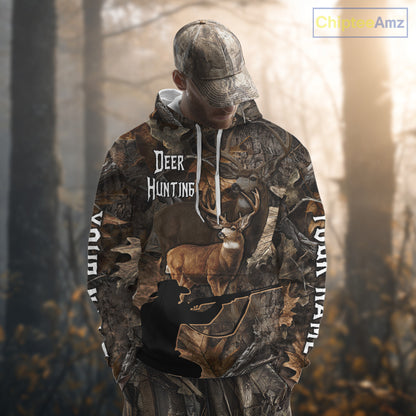 Whitetail Deer Hunting Brown Camo with Hunter 3D Print Custom Name Shirts, Hunting Gift NBT269
