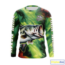 Load image into Gallery viewer, Custom Green Camo Bass Long Sleeve Fishing Shirts, Bass Fishing Shirts For Men NBT449