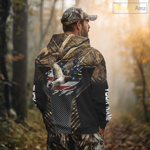 Duck Hunting American Flag Dark Camouflage Shirts, Duck Hunting Gifts NBT198