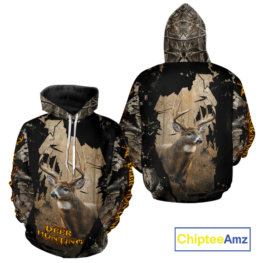 Personalized Deer Hunting 3D All Over Printed Hoodie Brown Camo, Hunting Gift NBT306