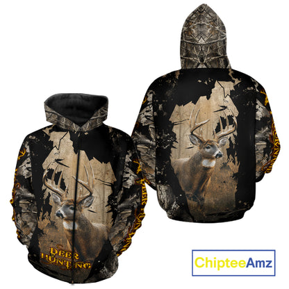 Personalized Deer Hunting 3D All Over Printed Hoodie Brown Camo, Hunting Gift NBT306